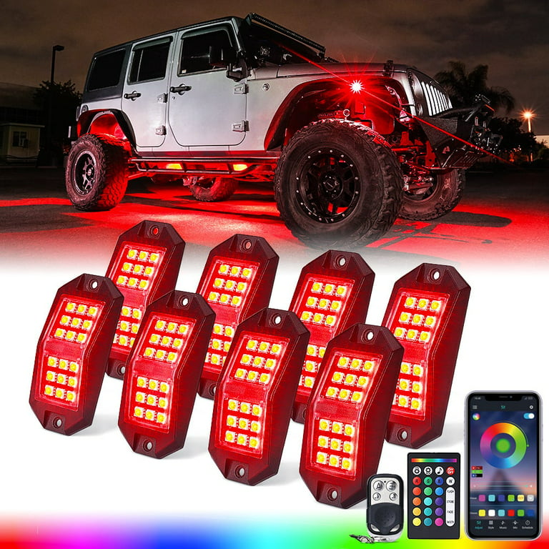 8pc RGB LED Color Waterproof Wireless Rock Lights with Bluetooth