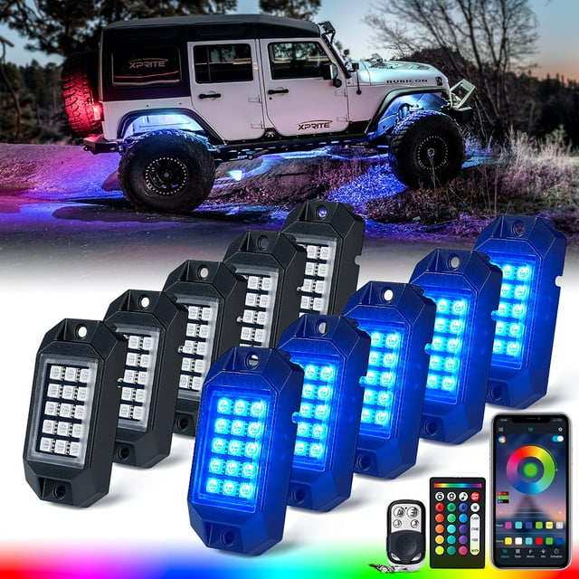 Xprite Discovery Series RGB LED Rock Lights Underglow Neon Light Kit