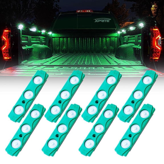 Xprite Green 8 LED Rock Light Pods Truck Bed Lighting Kit with Switch - Green Fits