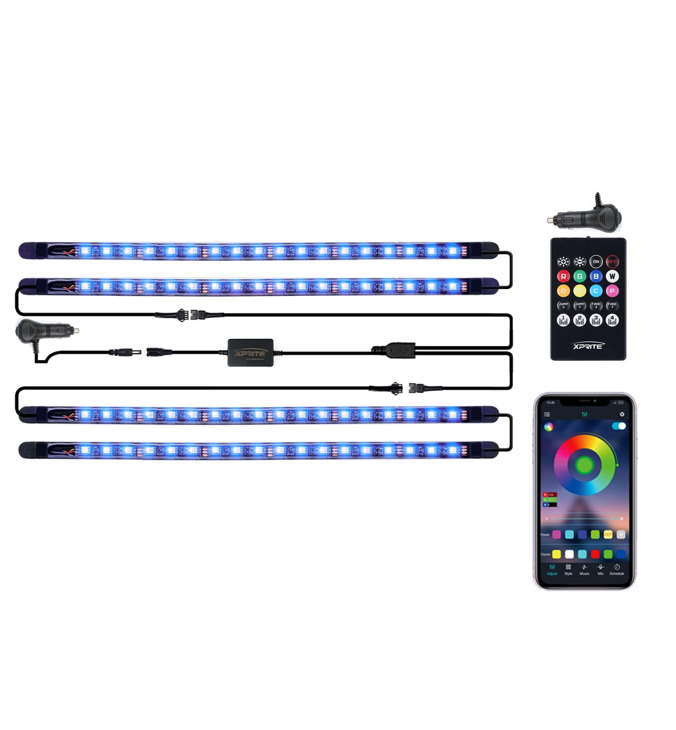 Xprite RGB LED Car YPF5 Interior Bluetooth Light Strips w/Remote
