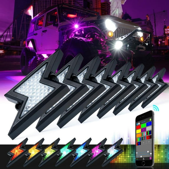 Xprite USA DL-RL-G2-8PC Z-Force Lightning LED RGB Bluetooth Rock Lights - 8 Piece