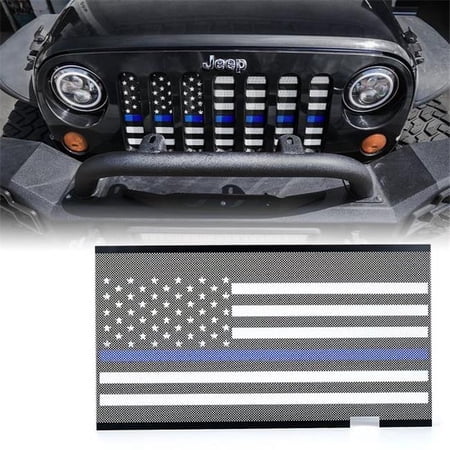 Xprite Mesh Grille Insert with Law Enforcement Blue Stripe For JK 2007-2018 Jeep Wrangler Stock Grille