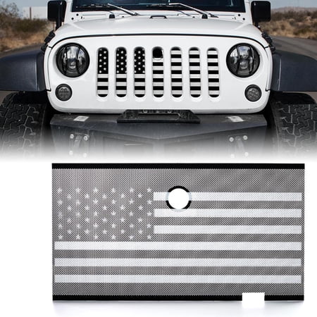 Xprite USA ZS-0001-FLAG-G2WK Mesh Grille Insert with Black & White Flag & Hood Lock Hole for JK 2007-2018 Jeep Wrangler Stock Grille