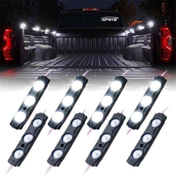 Xprite Universal 8 set White LED Rock Light Pods Truck Bed Lighting Neon Light Strips Kit with Switch Fits select: 1975-2022 FORD F150, 1999-2022 CHEVROLET SILVERADO