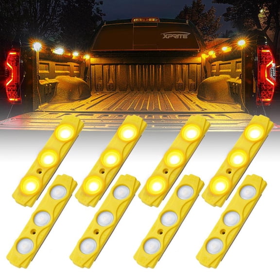 Xprite Universal 8 set Yellow LED Rock Light Pods Truck Bed Lighting Neon Light Strips Kit with Switch Fits