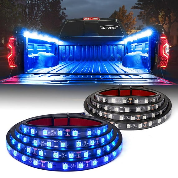 Xprite Universal Blue LED Bed Light Decorative Lights Pickup Truck Lighting Strip ,2Pcs 60Inch 180 LEDs Bed Strip Kit