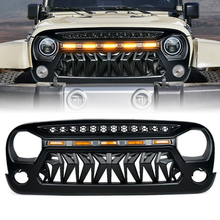 Xprite Venom Series Replacement Black Grille with LED Running Lights for Jeep Wrangler 2007-2018 JK