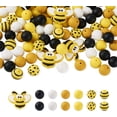thumbnail image 1 of Yoqb Beadthoven 100pcs Bee Silicone Beads 15mm Yellow Round Ball Silicone Beads Keychain Bracelet Beads Dots Print Rubber Beads Loose Assorted Beads for Jewelry Making Lanyard Pens DIY A110, 1 of 6