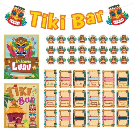 Haooryx Hawaiian Party Bar Decoration,with Banner Sign Display Board Label Stickers,45 Count