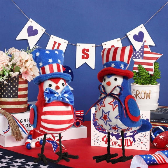 Xqxayjr 2Pcs Independence Day Birds Ornament, Patriotic Eagle Figurine United States Flag Decor, Festive July 4th Home Decor for Mantle Tabletop Independence Day Party