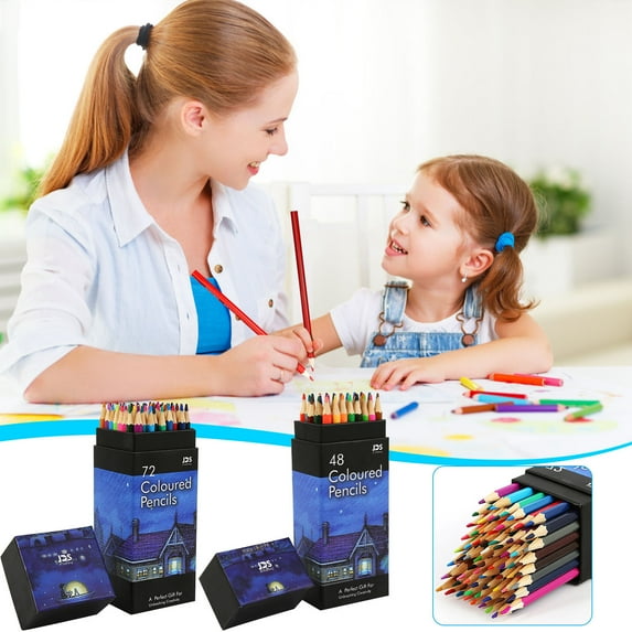 Xqxayjr under $5 2Pcs Colored Pencil Set, 72 Colored Pencils Set with 48 Oil Pastels,Professional Art Drawing Coloring Pencils,Wooden Case for Artists Teens Beginners