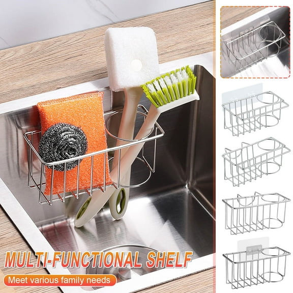 Xqxayjr under $5 2Pcs Kitchen Sink Organizer, Stainless Steel Sink Organizer Rack,2-in-1 Kitchen Sponge Dish Scrubber Holder,Wall Mount Under Sink Storage Basket,304 Grade Rustproof Drainer Shelf