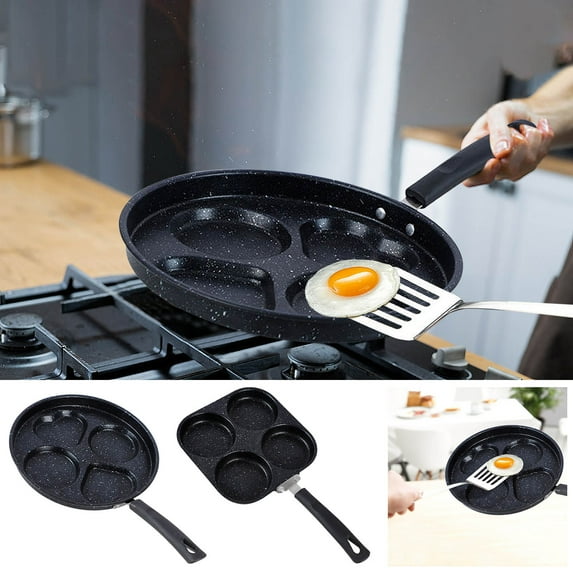 Xqxayjr under $5 2Pcs Non-stick Frying Pan, 4-Hole Non-Stick Pancake Pan, Small Hamburger Patty Frying Pan for Breakfast, Electric Stove Compatible Skillet, Easy Clean Griddle Pan, Round Square Shape