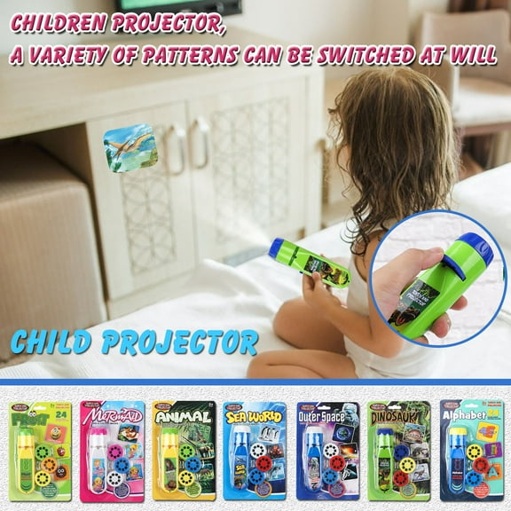 Xqxayjr under $5 7Pcs KidsProjector Flashlight, KidsFlashlight ProjectorToy,Children'sBedtime Story Projector with 3 Slides, Educational Night Light Torch for Toddlers, Dinosaur Animal LearningToy