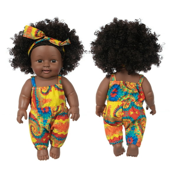 Xqxayjr under $5 BlackBabyDoll, BlackBabyDoll with Lace Skirt, 12 Inch Vinyl RebornBabyToy, African American Curly Hair Doll forGirls, BeautifulBabyDoll