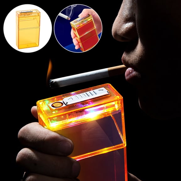 Xqxayjr under $5 Transparent LED Light Box, Transparent Cigarette Case With Built In Lighter, Colorful LED Light Up Smoking Box, USB Rechargeable Windproof Electric Lighter
