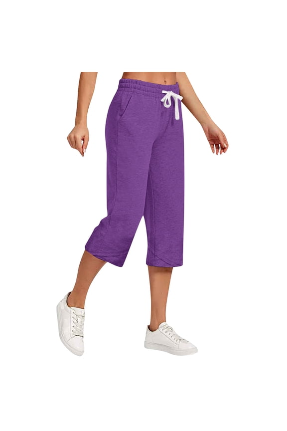 Capris For Women Plus Size - Women's Capri Pant Summer Loose Cotton Linen Dress Yoga Capris Wide Leg Drawstring Straight Leg Sweat Pants Travel Capri Leggings