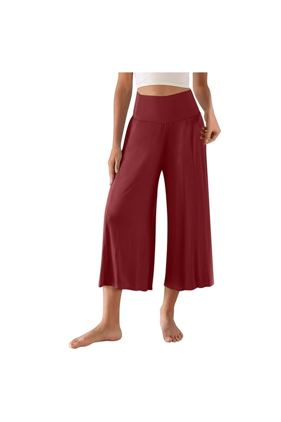 Capris For Women Plus Size Under $1 - Womens Capri Pant Casual Summer Wide Leg Yoga Pants High Waisted Crop Straight Lounge Pants Cotton Athletic Capris