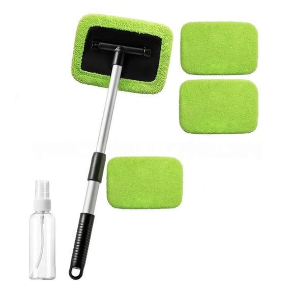 Xqxayjr Car Windscreen Cleaner Brush, Extendable Telescopic Auto Window Cleaning Kit with 4 Washable Pads, 180° Adjustable Windscreen Demister Tool for Car SUV RV Truck Home Glass and Mirror