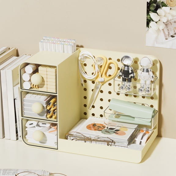 Xqxayjr Desktop Pegboard Storage Box With Drawers, Adjustable Multifunctional Organizer Rack For Stationery Cosmetics And Office Supplies, Modular Desk Organizer For Home Office Desk Craft Room