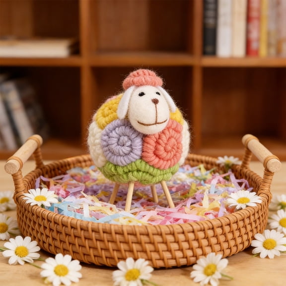 Xqxayjr Easter Decorations, Handmade Boho Lint Sheep Ornament, Spring Lamb Figurine Cute Tabletop Accents Farmhouse Home Decor Gift for Easter Spring Season
