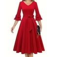 thumbnail image 1 of Xqxayjr Women 1950s Vintage Ruffle 3/4 Sleeve Retro Swing A Line Midi Summer Dress Cocktail Party Evening Prom Gown Tea Party Dresses, 1 of 8