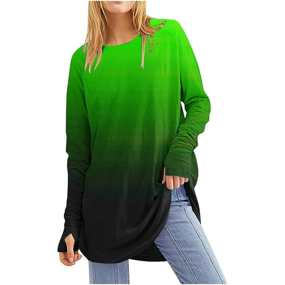 Xqxayjr Womens Sweatshirts With Thumb Holes Casual Loose Long Sleeve Gradient Ombre Pullover Tops Shirts Trendy Loose Fit Crewneck Sweaters Tops Sweaters