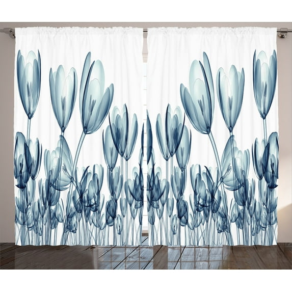 Ambesonne Teal White Curtains 2 Panel Set, Flower X-Ray Picture, 108" x 84", Teal White