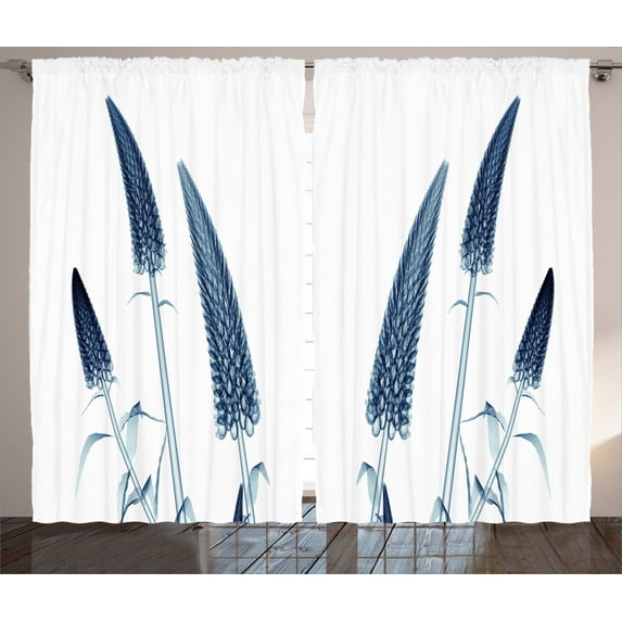 Ambesonne Flower Curtains 2 Panel Set, Exotic Blooms Plants, 108" x 84", Teal White