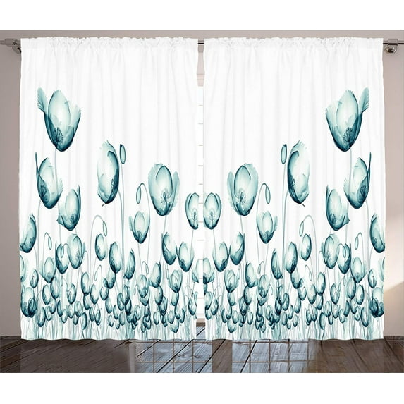Ambesonne Flower Curtains 2 Panel Set, Poppy Flora Windy Day, 108" x 84", White Teal
