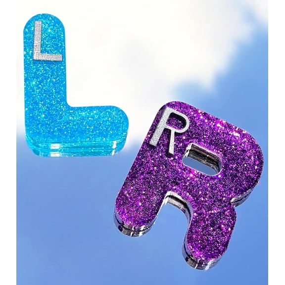 Xray Markers with Lead Initials - Glitter Radiology X-ray Markers in Rose & Green "L&R" Letter Shape Include Reusable Adhesive Tapes to Nurse Radiologist Badge Buddy, Easy to Identify