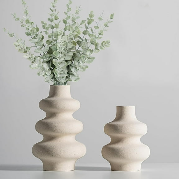 Xrg Ceramic Vases Set 2, Modern Home Decor,Off White Round Vases,Modern Dried Flower Vases, Boho Home Decor for Centerpieces Wedding Dinner Table Party Living Room Office Bedroom