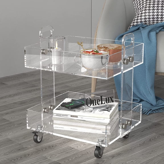 Xrg (Flat Packed) Original Acrylic Side Table,Clear Table with Wheels,Acrylic Bedside Tables/Night Stand - 41×34×48H CM