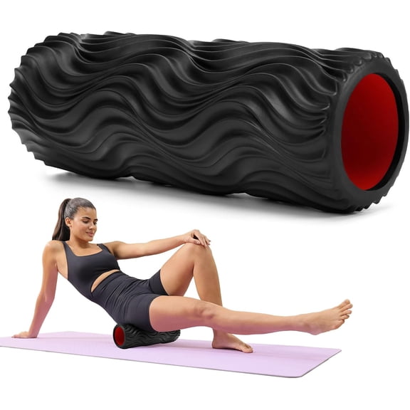Xrg Foam Roller, 15" High Density Foam Back Roller, Wave Textured Massage Roller for Deep Muscle Massage Pilates Yoga,Fitness Exercise Roller for Whole Body Release(Black)