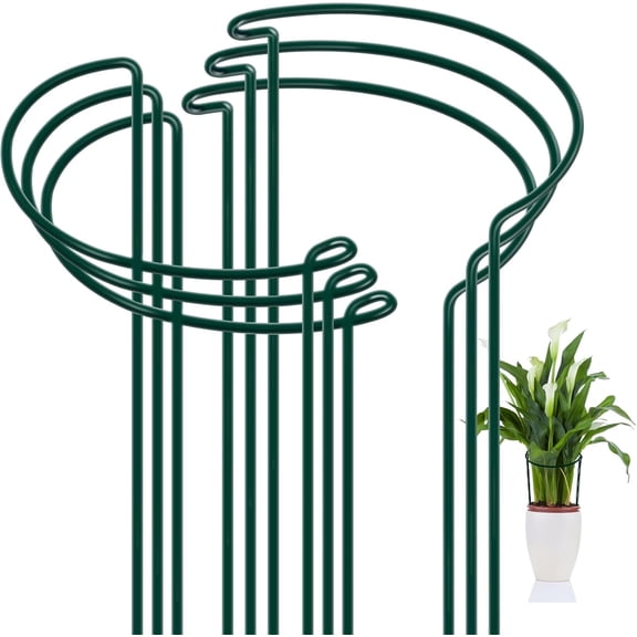 Xrgnb Metal Plant Support Stakes, 6 Pack Half Round Rings for Outdoor & Indoor Plants, Peony Cage Supports
