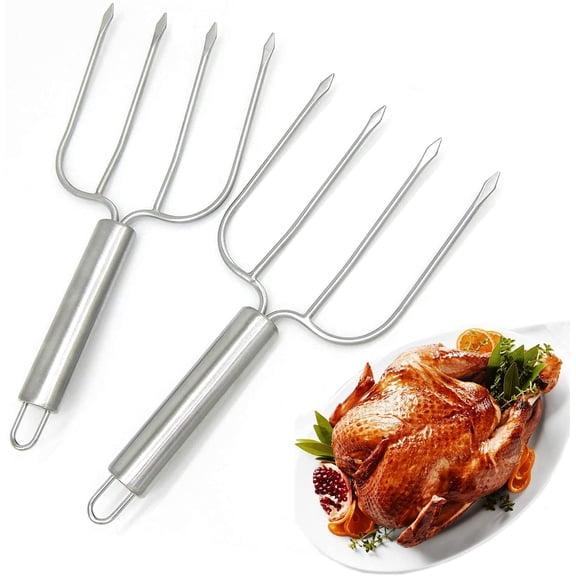 Xrgnb Turkey & Roast Lifters, Set of 2 Stainless Steel Poultry Forks for Transferring Meat