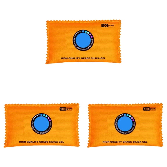 Xrouty 3 Pcs Silica Gel Desiccant Packs for Storage, Window Signals Moisture Saturation, Microwave Oven Reactivate, Pouch Protects Closets Blue