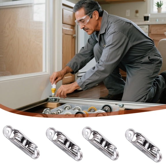 Xrouty 4Pcs Sliding Window Pulley for Window, 16mm x 63mm Alloy Double Wheel Roller, Angle-Adjustable Hardware for Bedroom Balcony Living Room Kitchen
