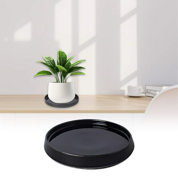 Xrouty 7.1" Ceramic Plant Saucer, Scratch Proof Plant Tray for Indoor Flower Pots, Leak-Proof Drip Base, Home Decor Christmas Gift for Plant Lovers Black