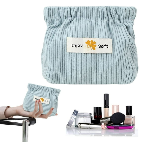 Xrouty Corduroy Elastic Storage Bag, Mini Makeup Pouch, Ladies Lipstick Bag, Large Capacity Wallet, Jewelry Small Storage Objects Organizer Blue