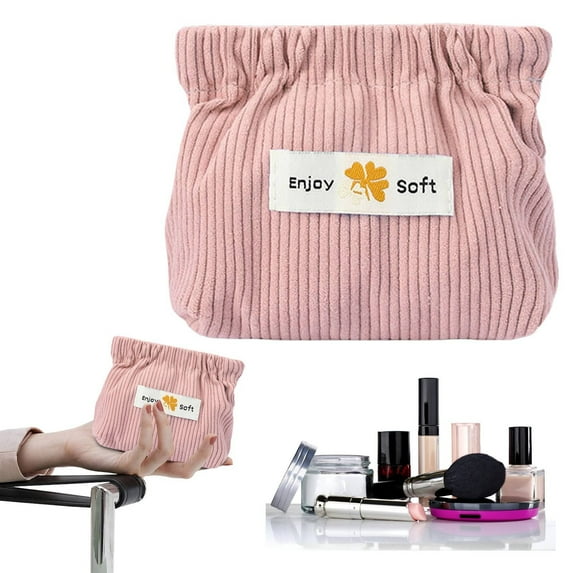 Xrouty Corduroy Elastic Storage Bag, Mini Makeup Pouch, Ladies Lipstick Bag, Large Capacity Wallet, Jewelry Small Storage Objects Organizer Pink