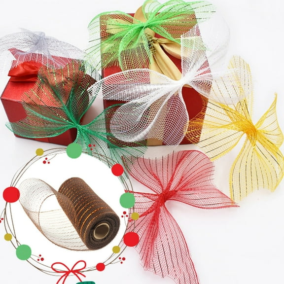 Xrouty Metallic Mesh with Mesh Ribbon 6 Inch x 10 Yd Each Roll, Gift Wrapping Arts-Crafts, Christmas Tree Decorative Mesh, Xmas Wreaths Swags Party Decor Brown