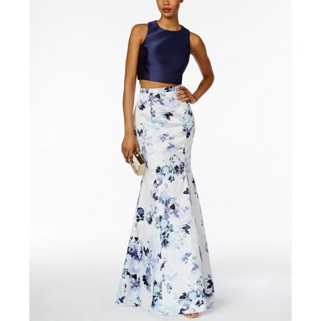 Xscape 2 Piece Floral-Print Mermaid G Navy Ivory Floral 6