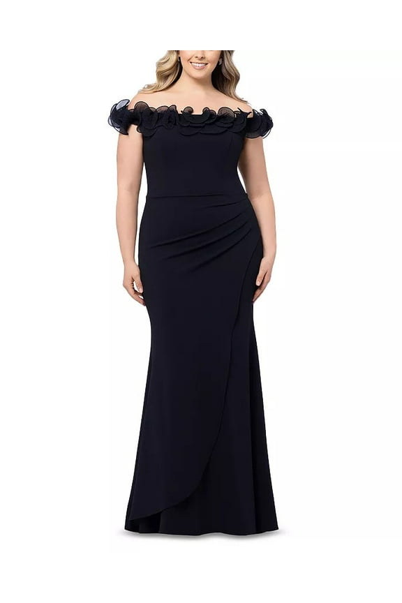 BLACK Women's Plus Size Off-the-Shoulder Suba-Crepe Gown, US 16W