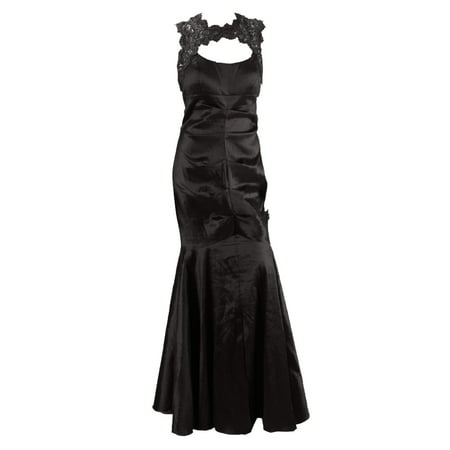 Xscape Black Sleeveless Glitter Lace Evening Gown 12