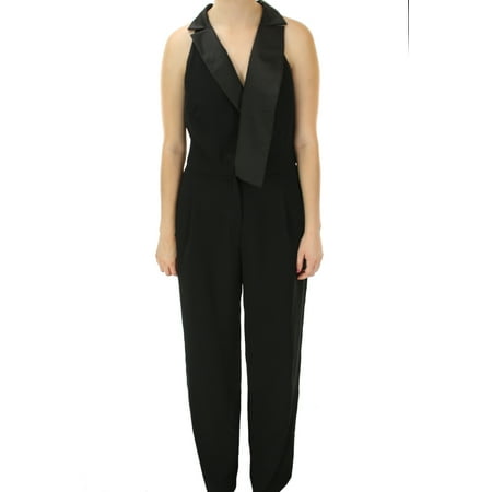 Xscape Black Sleeveless Straight-Leg Satin Collar Jumpsuit 12