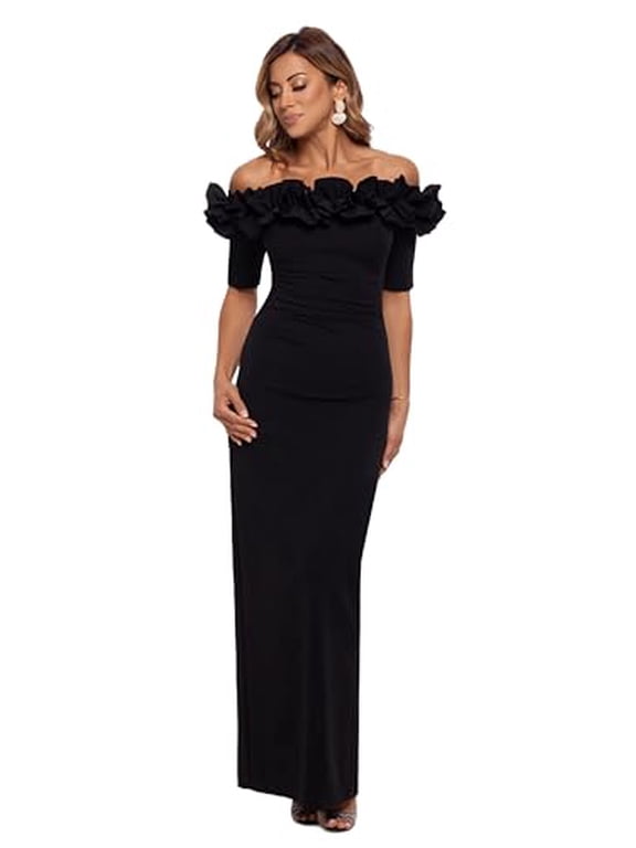 Dress Women's 14 Black Ruffle Back Slit Off the Shoulder Bodycon ERK968