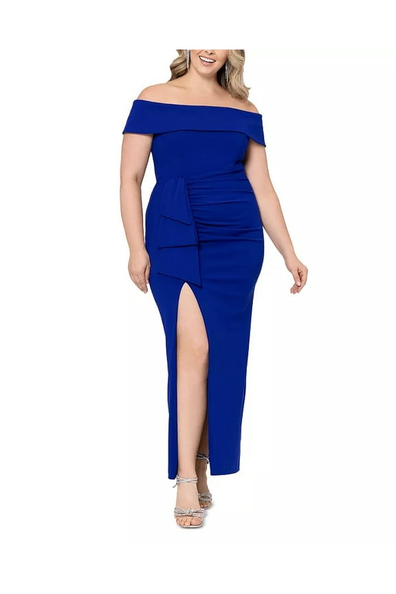 MARINE Women's Off-the-Shoulder Ruched Scuba Crepe Gown, US 14W