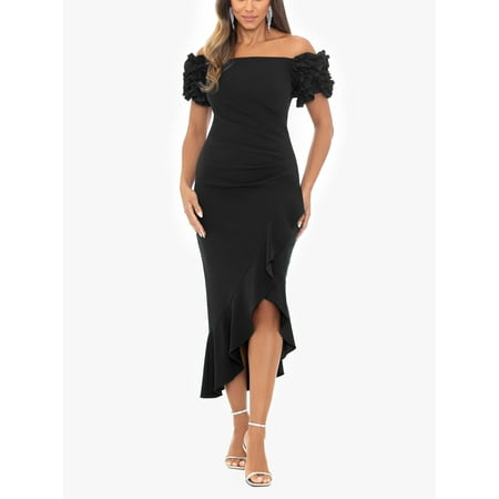 Xscape Off-the-Shoulder Scuba Crepe Midi Dress
