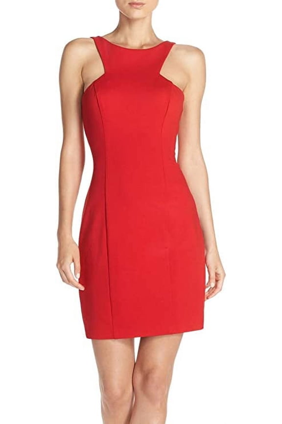 Ruffle Back Stretch Sheath Dress 8 Red